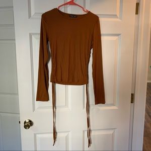 Rust Ruched Drawstring Longsleeve Tee